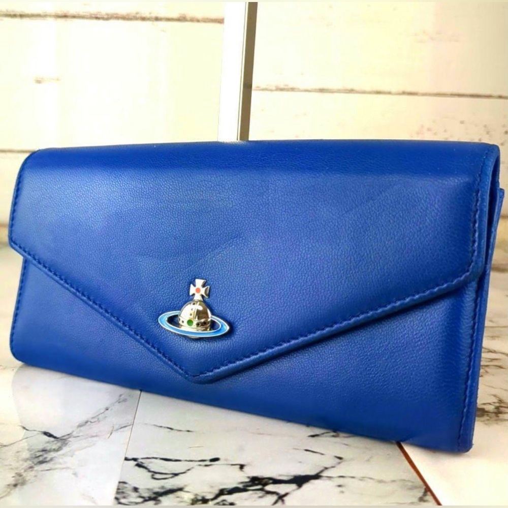 Vivienne Westwood Emma Orb Cobalt Blue Leather Wallet EUC